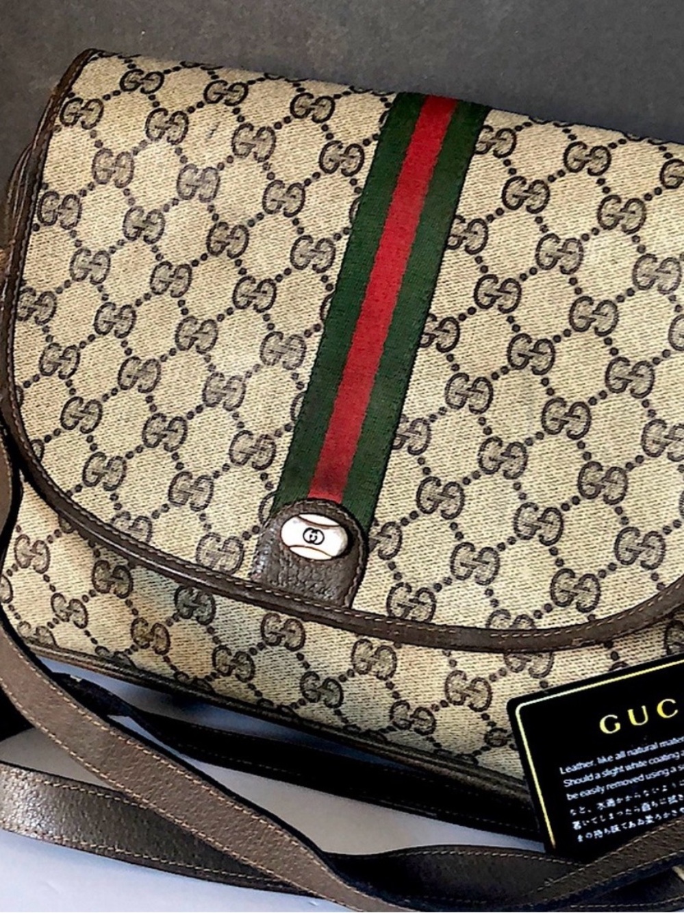 AUTHENTIC/VINTAGE 1980 GUCCI FG SIGNATURE BROWN BAG/CROSSBODY/SHOULDER BAG.